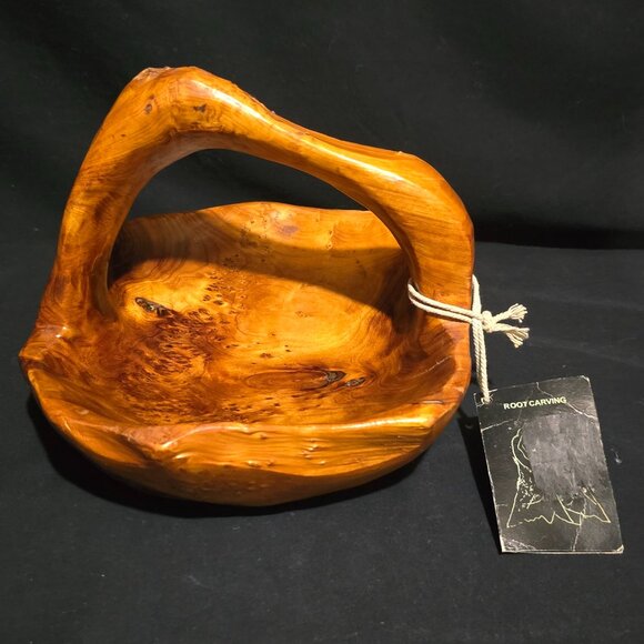 NWT - Chinese Fir Tree Root Carved Handled Bowl 10 5/8" x 9 1/4" x 8" H - Picture 1 of 6